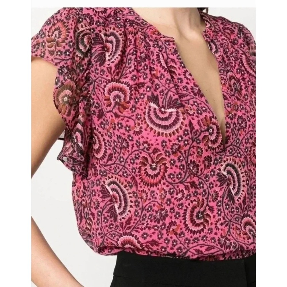 A.L.C. June Silk Flutter Sleeve Blouse 6 Berry Pink Paisley Boho EUC